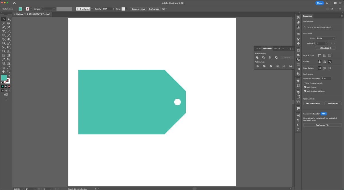 Adobe Illustrator: tag shape made teal