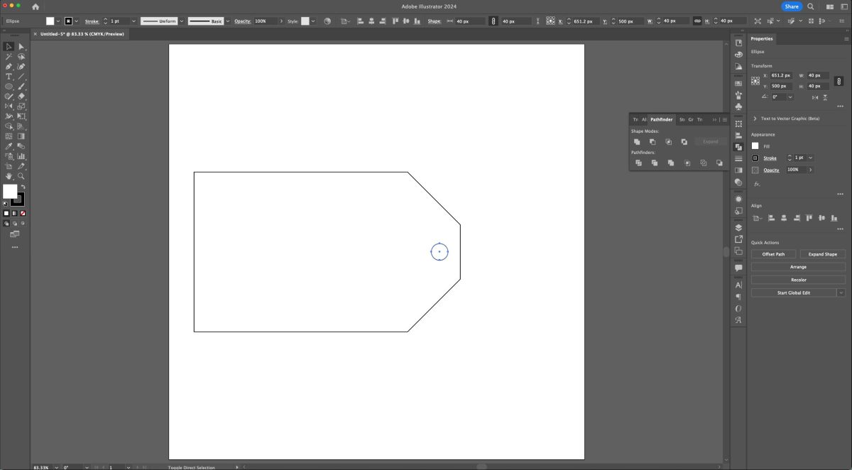 Adobe Illustrator: tag shape with circle for cutout