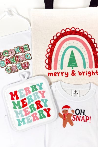 Four Christmas sublimation projects crafted with the files in this bundle.