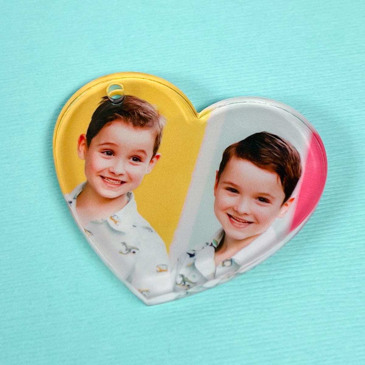 Acrylic keychain with photo of twin boys