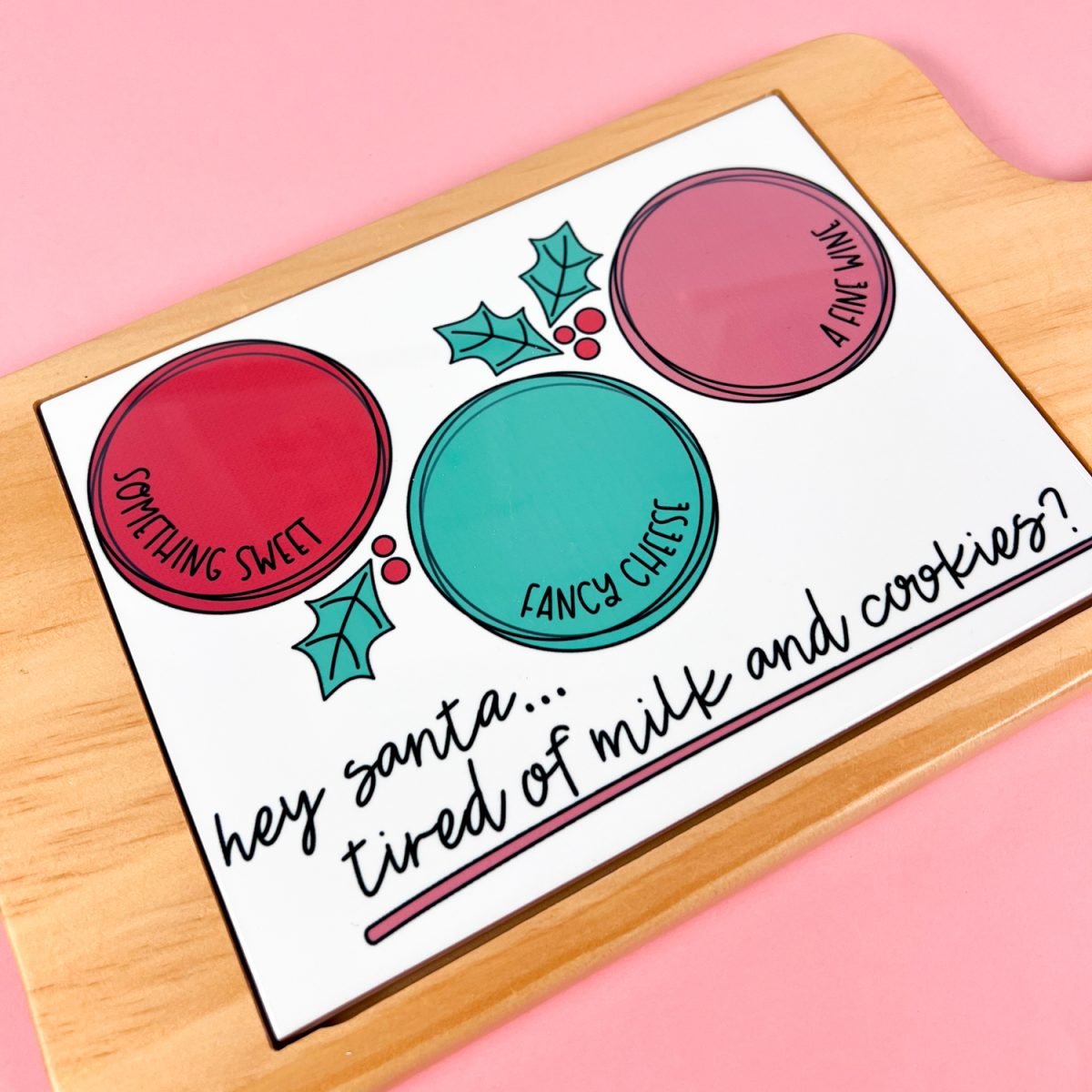 Santa tray cheese board on pink background