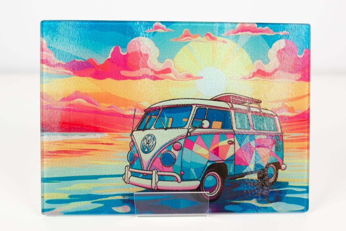 Sublimated cutting board with VW van design