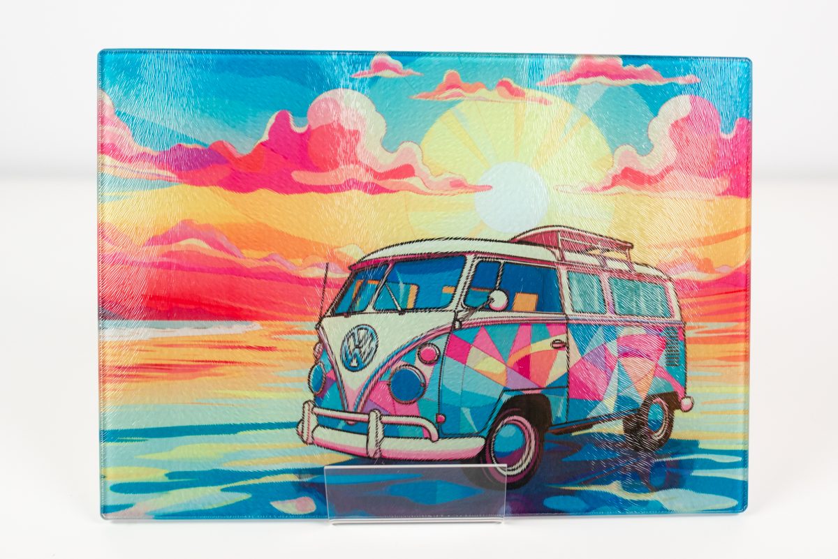 Sublimation cutting board with VW bus and sunset