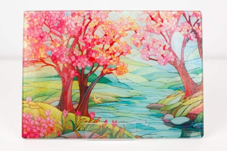 Sublimated cutting board with spring brooke design