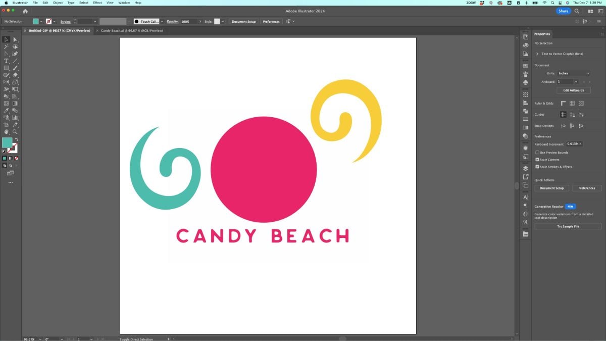 Adobe Illustrator: Candy Beach logo showing what happens with