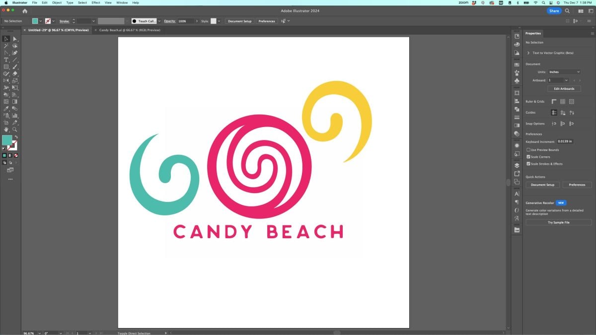 Adobe Illustrator: Candy Beach logo showing what happens without overlap