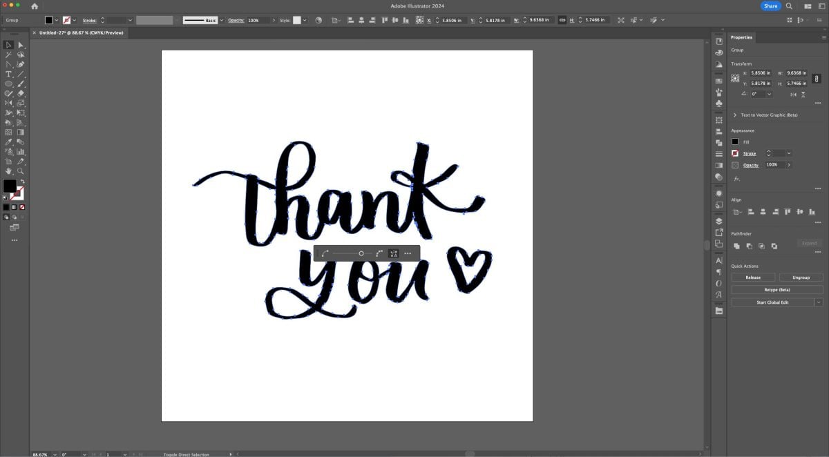 Adobe Illustrator: "thank you" simplifed