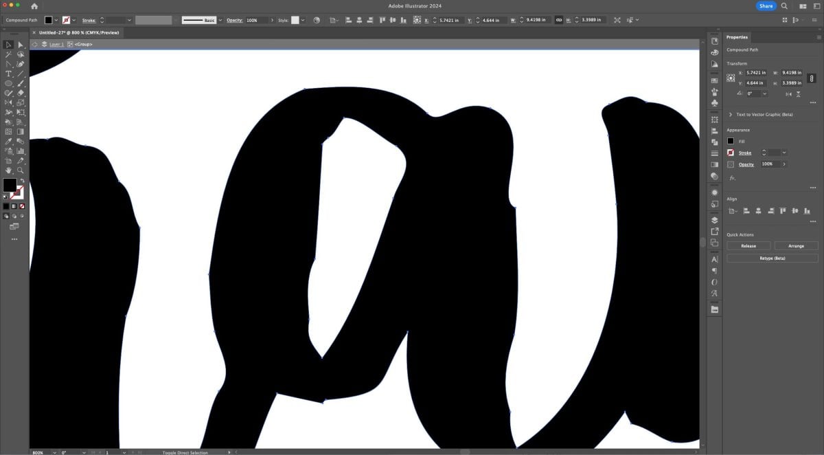 Adobe Illustrator: Closeup of A before editing to make it smoother