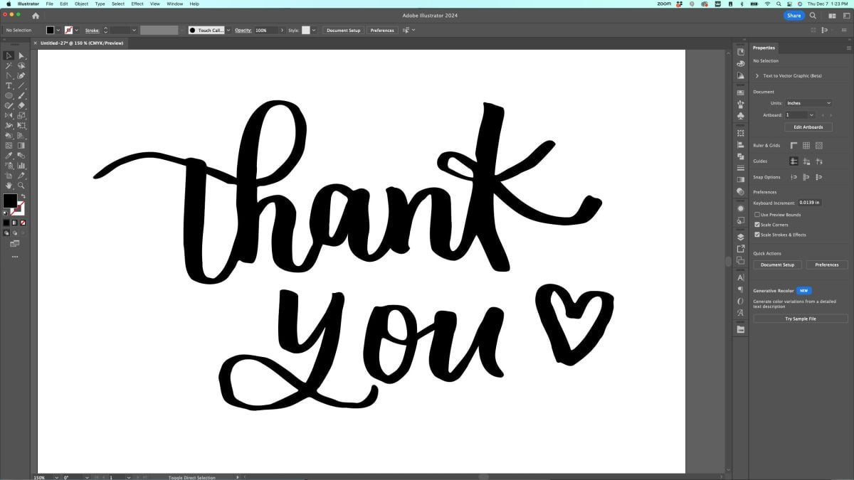 Adobe Illustrator: "Thank you" after editing to make it smoother
