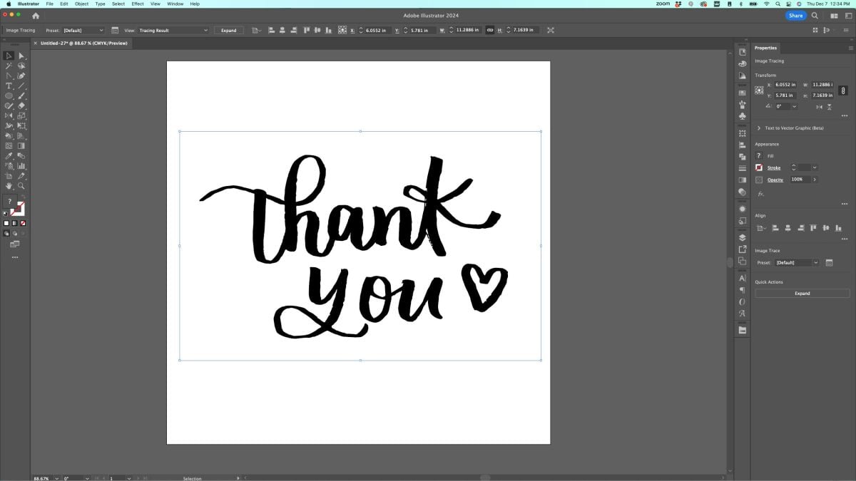 Adobe Illustrator: "thank you" traced