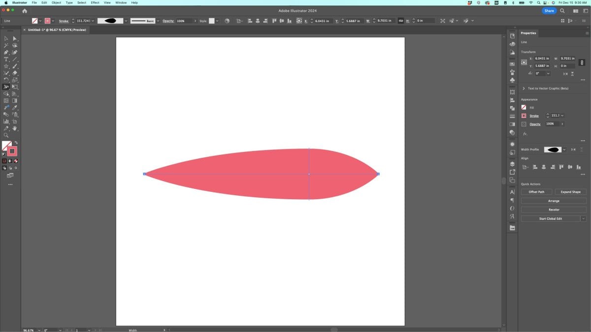 Adobe Illustrator: Line made thicker on the right with the width tool.
