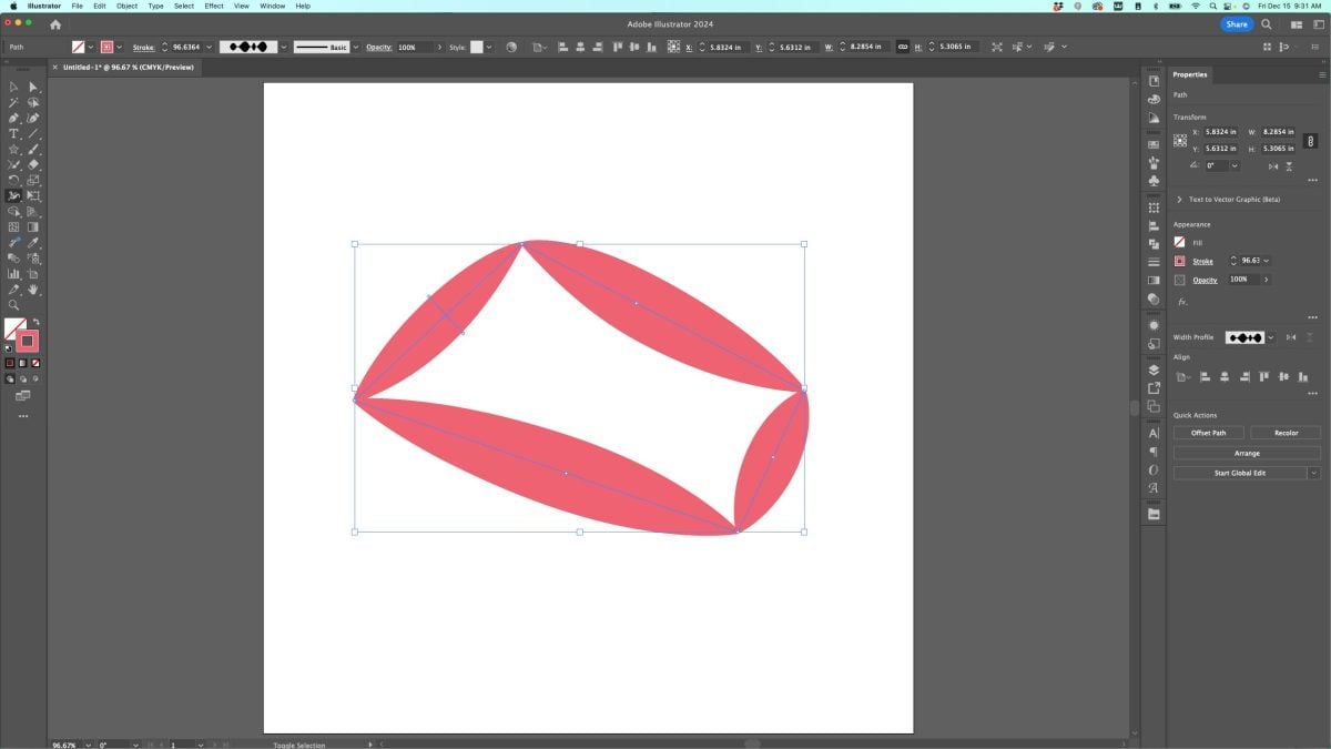 Adobe Illustrator: Width Tool used on a rectangle