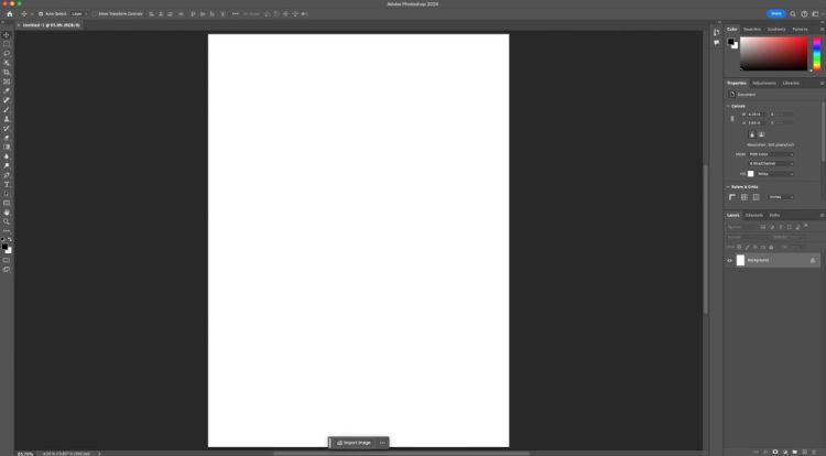 Photoshop: Blank document sized to the notebook