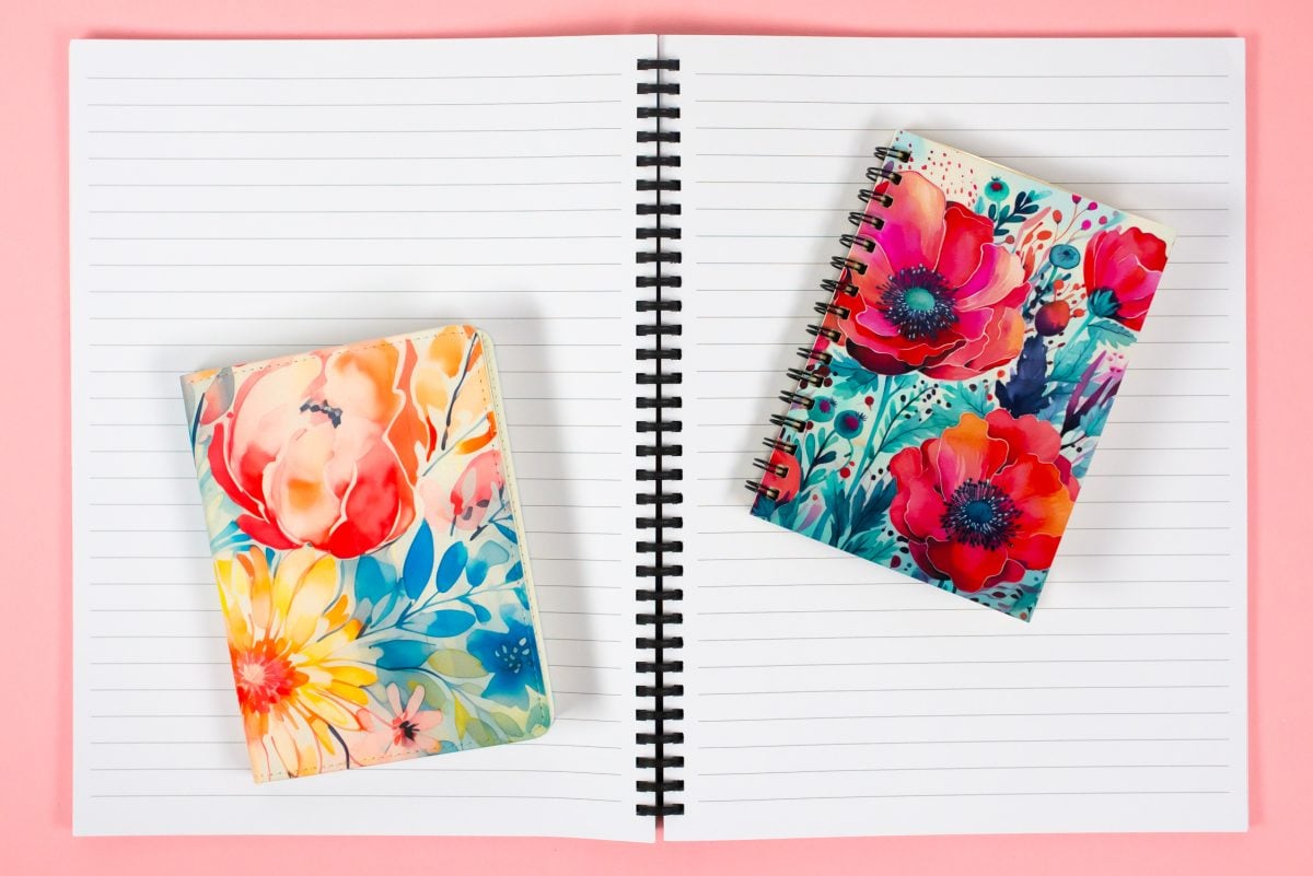 Open notebook with two smaller sublimation notebooks on top