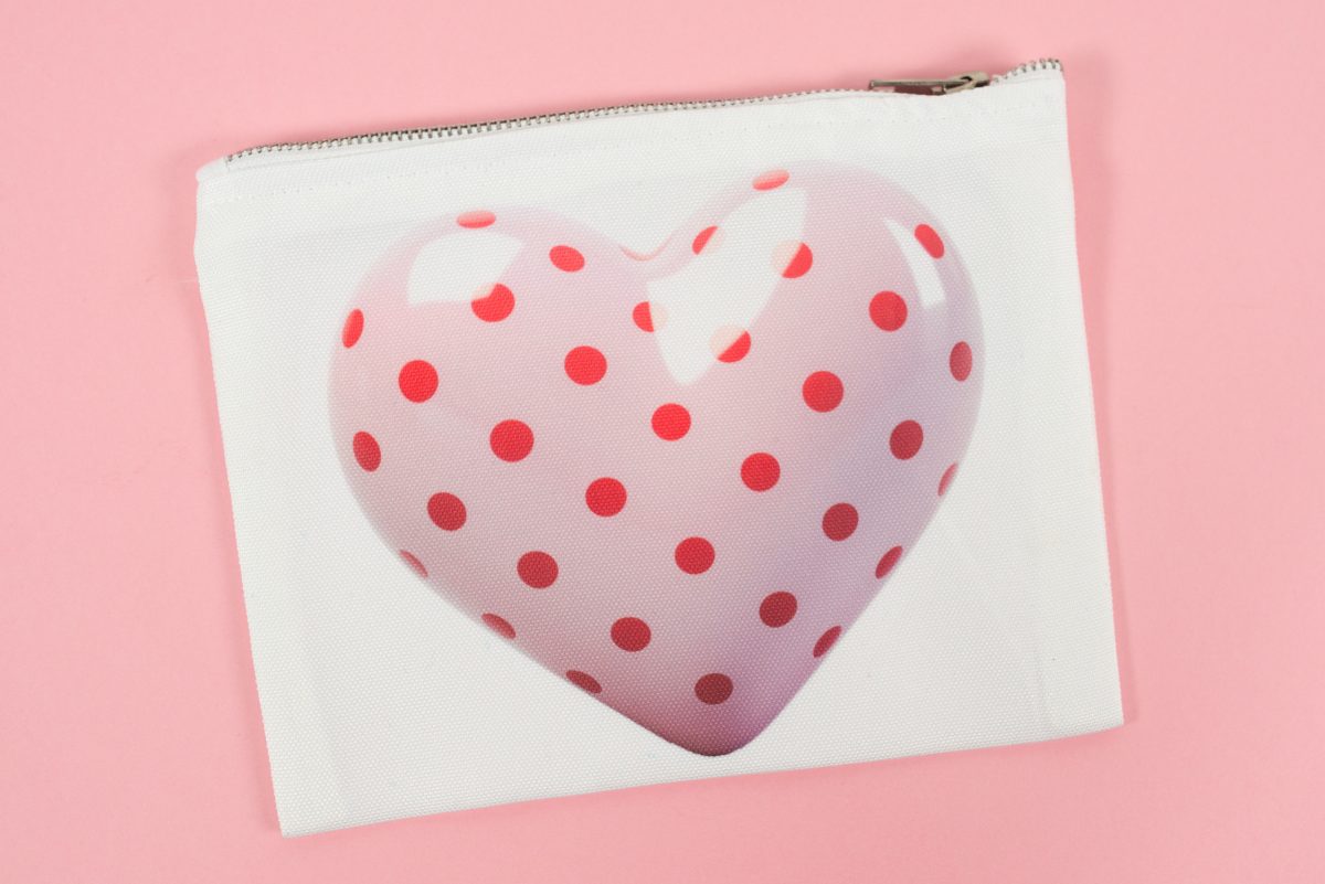 Zippered pouch with heart design