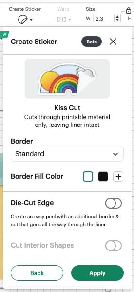DS: Create Sticker Kiss Cut options with no die cut edge