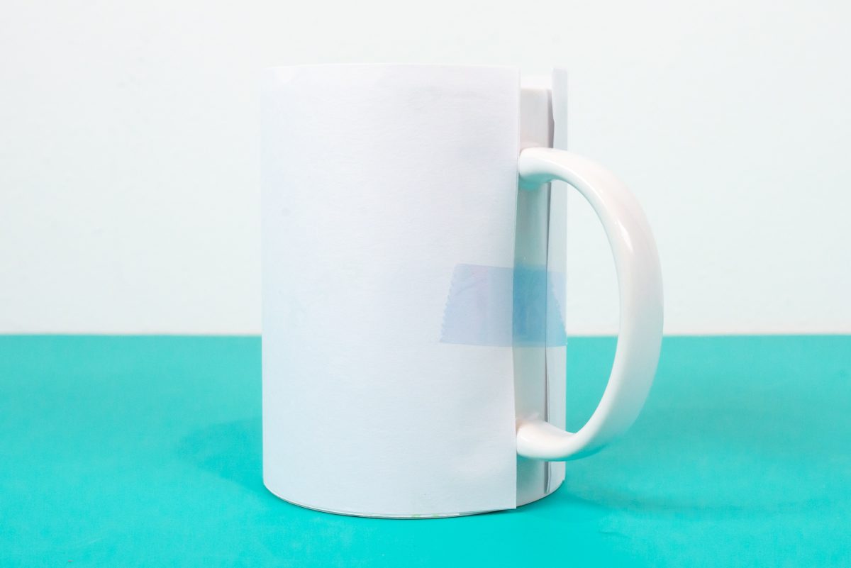 Mug with butcher paper taped to it