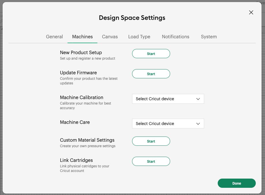 Cricut Design Space screenshot: New Product Setup