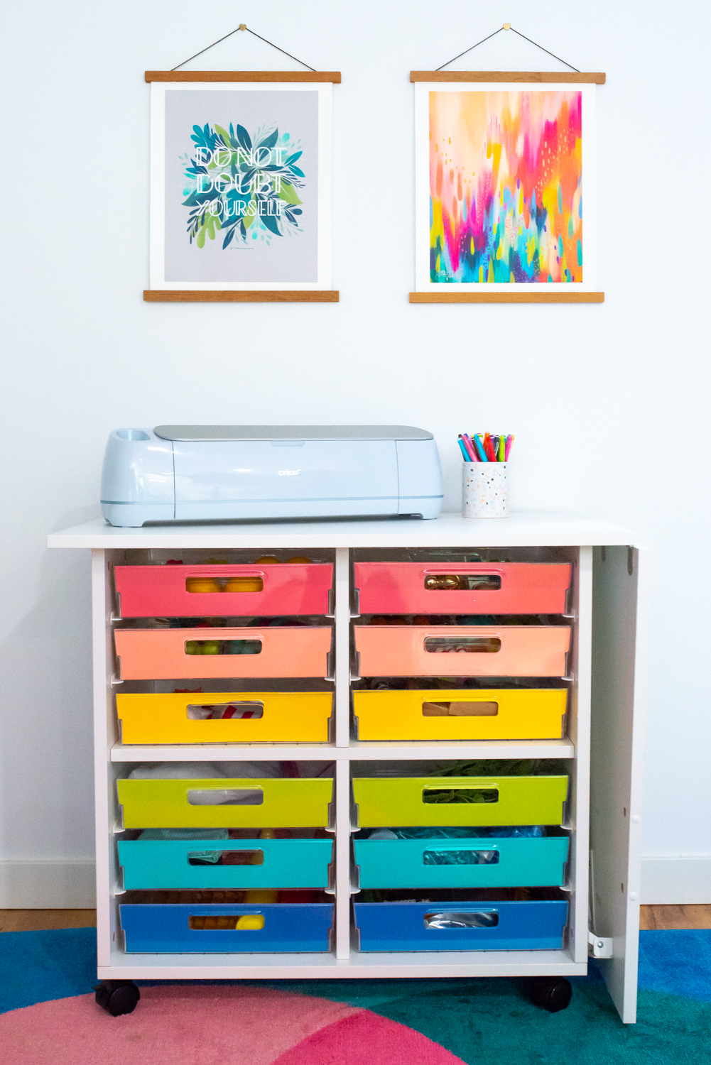 DreamCart 2 with table down and colorful drawer fronts