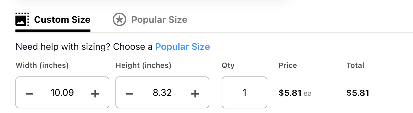 Sizing options for DTF transfers