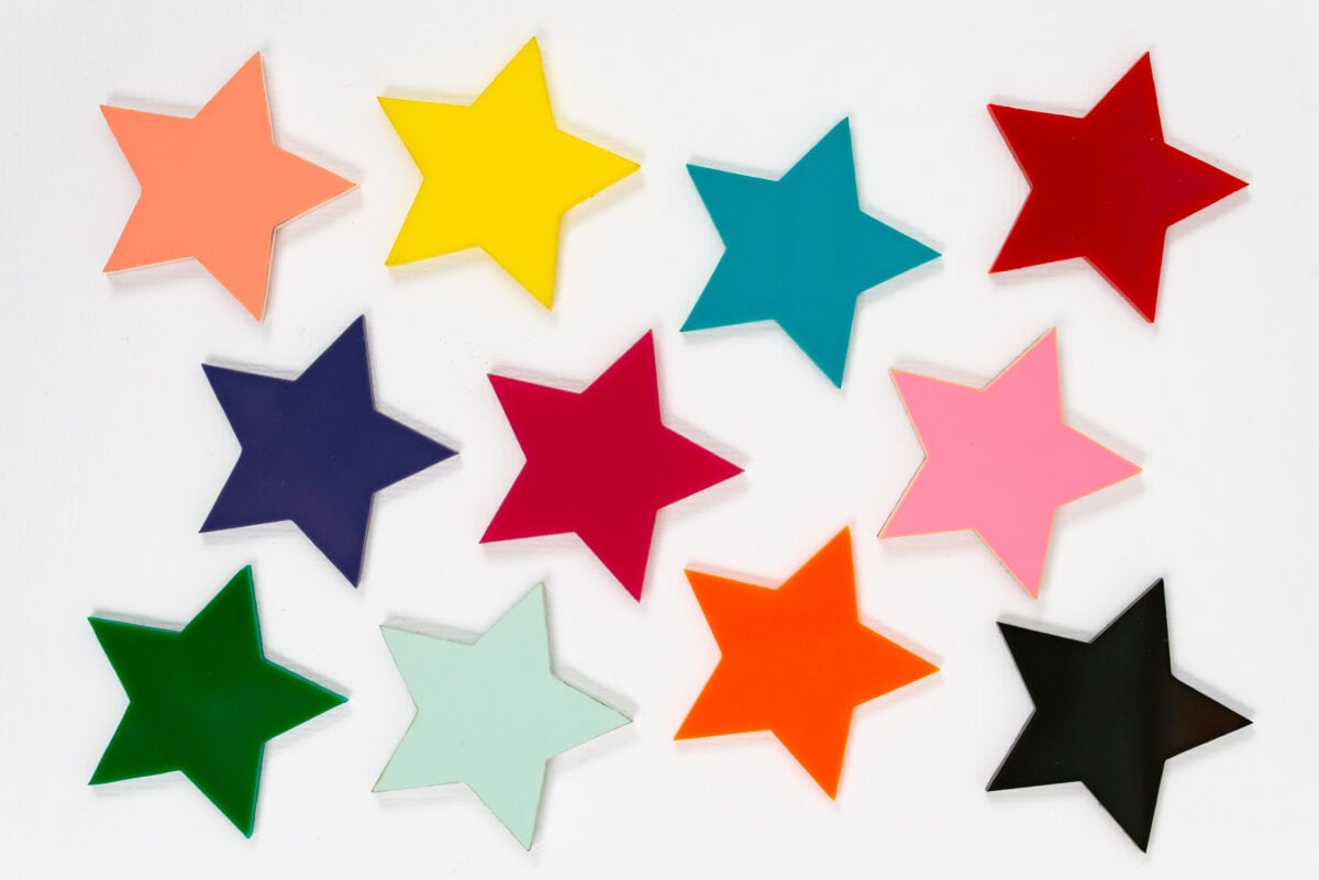 Stars cut out of a variety of acrylic colors