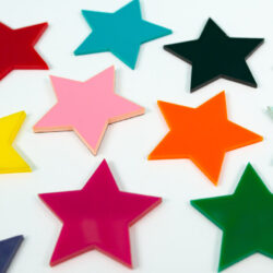 Stars cut out of a variety of acrylic colors