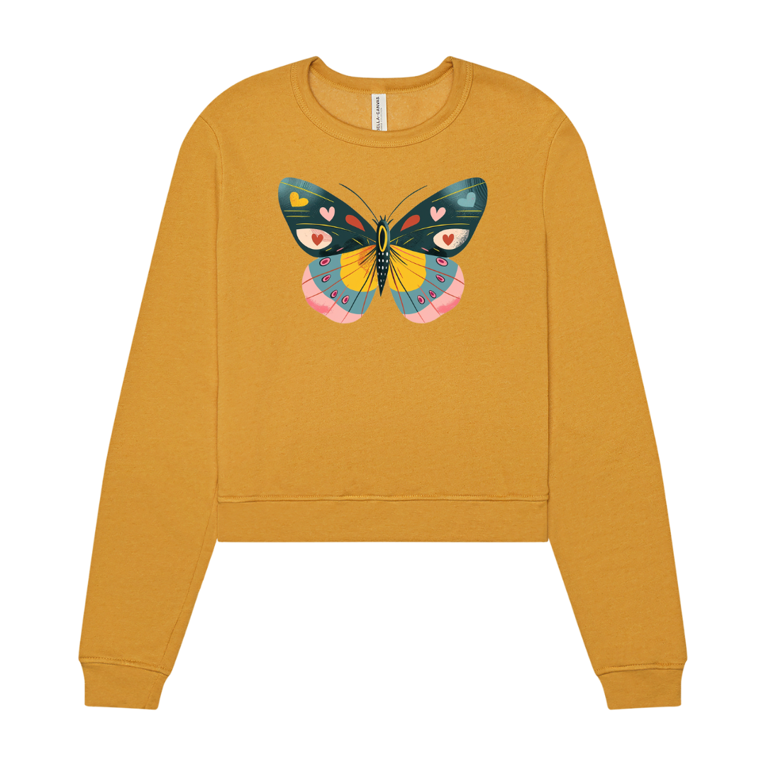 Yellow sweat shirt with butterfly sublimation image