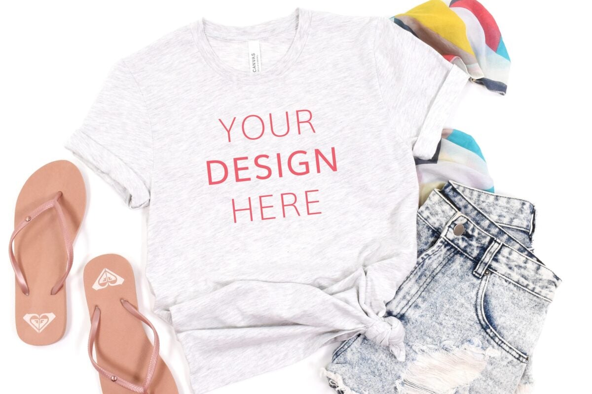 white t-shirt with mockup of "your design here"