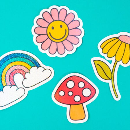 Final die cut stickers on teal background