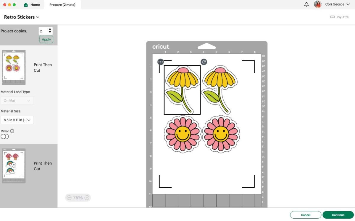 Design Space: Prepare screen with just a few stickers per sheet