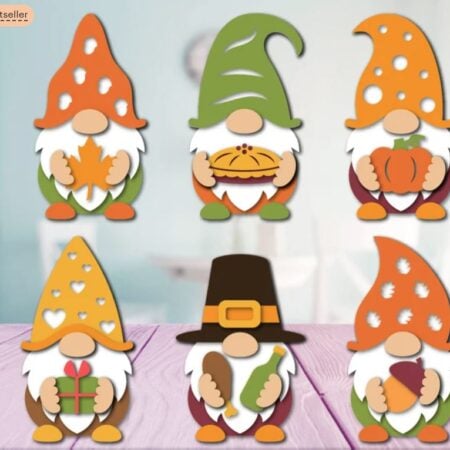 A bundle of Thanksgiving gnomes cut from wood