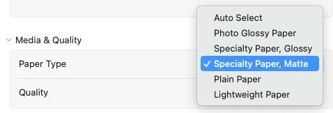 Paper Quality dropdown