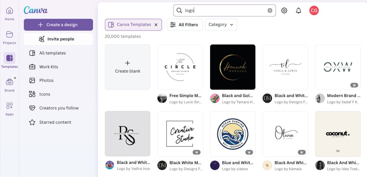 Canva logo search