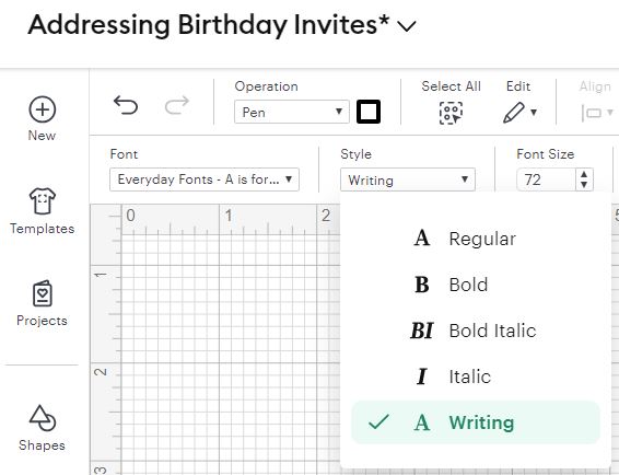 Design Space drop down list for Font Style