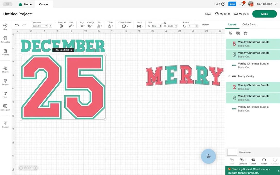 Cricut Design Space: resizing numbers