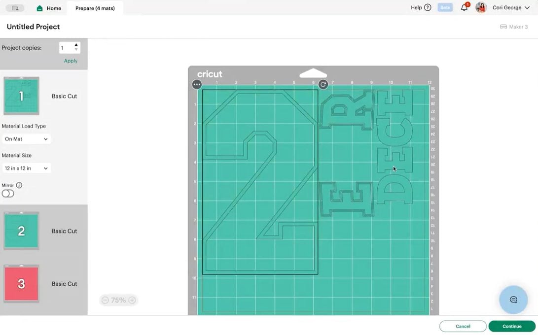 Cricut Design Space: re-organizing design on mats