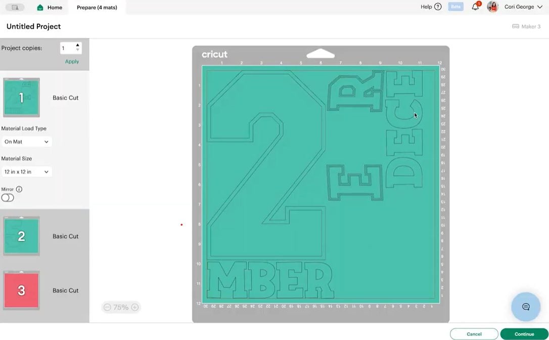 Cricut Design Space: re-organizing design on mats