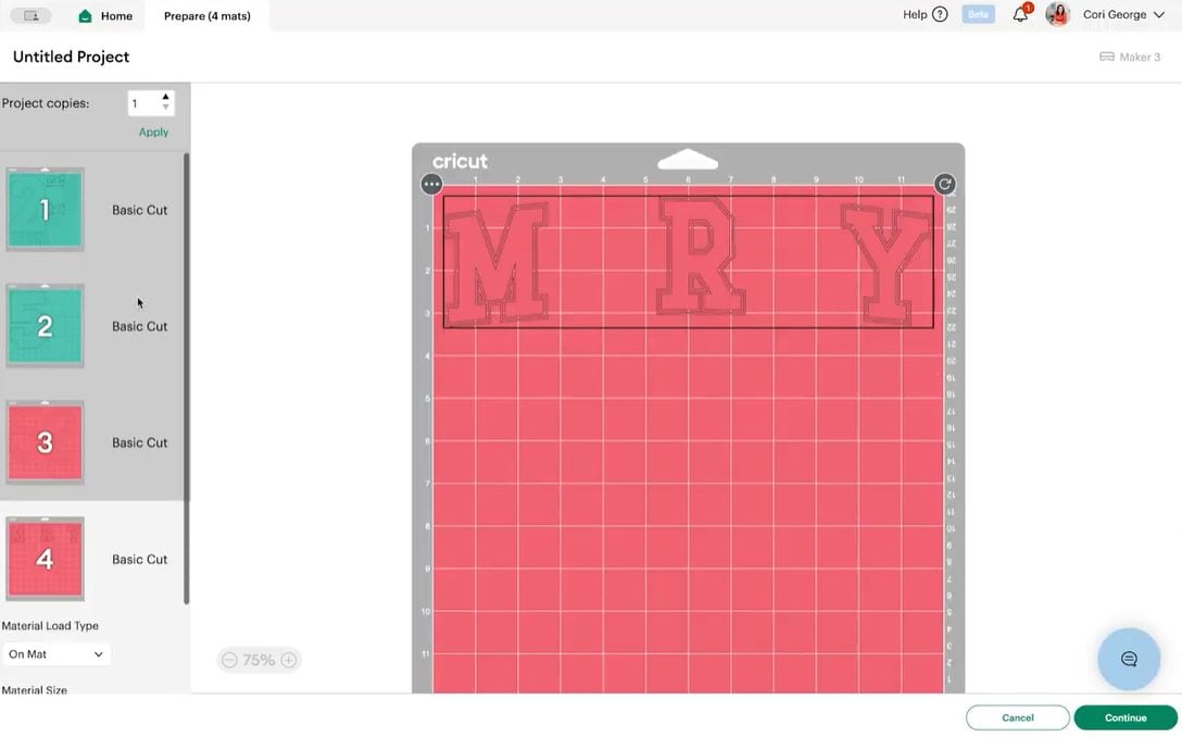 Cricut Design Space: re-organizing design on mats