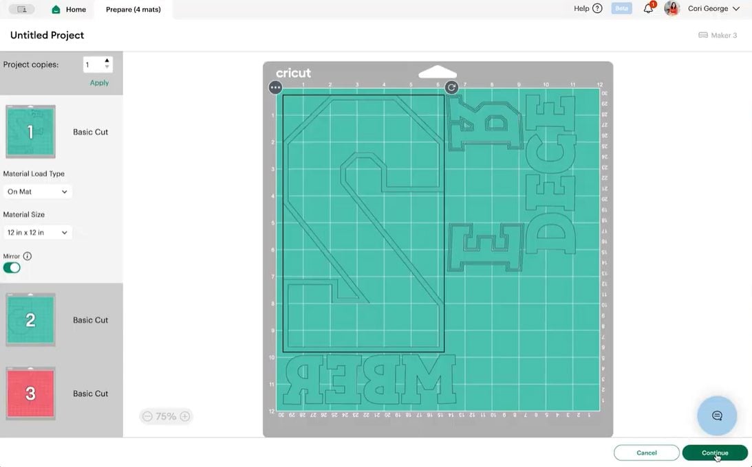 Cricut Design Space: re-organizing design on mats