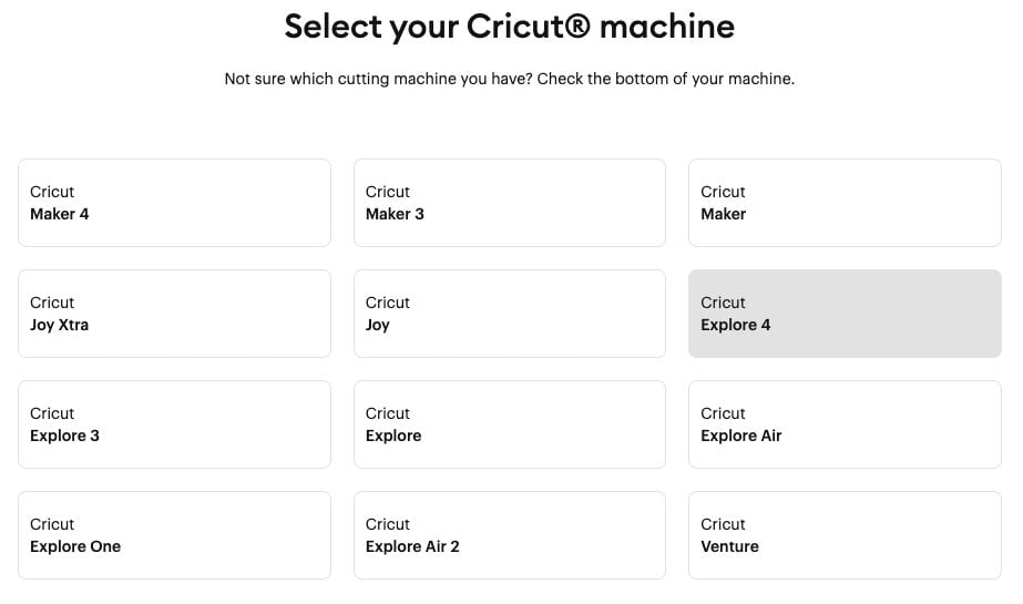 Screenshot of the Select Your Cricut screen in Design Space with Cricut Explore 4 selected