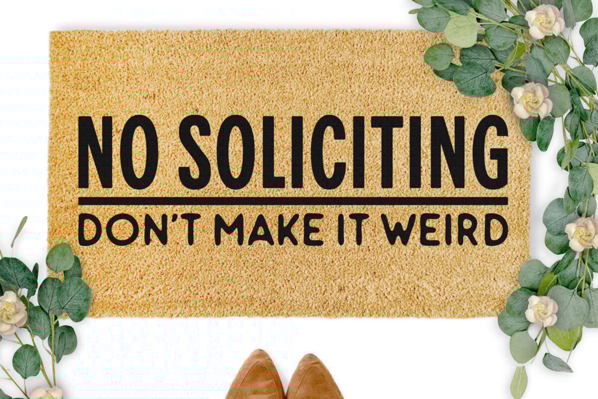 No Soliciting: Don't Make it Weird SVG on a coir door mat