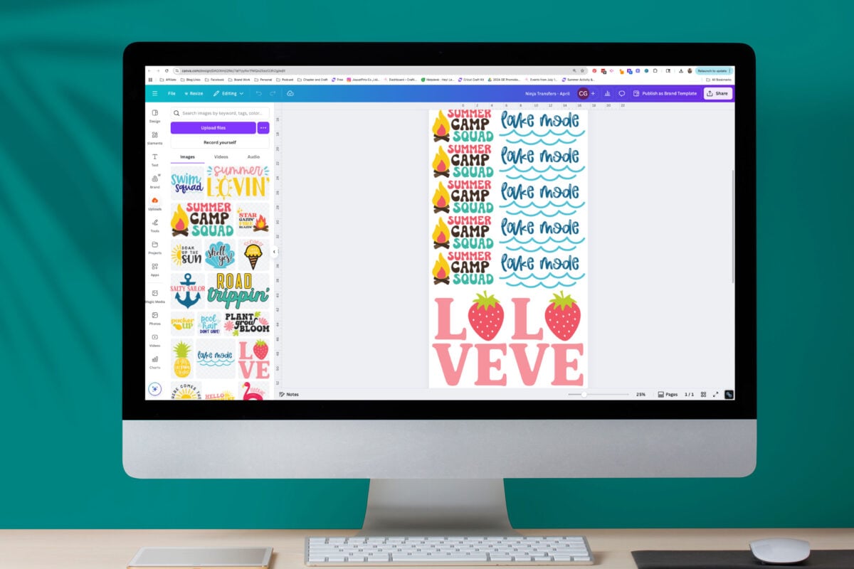 Mockup of computer screen showing how to make a gang sheet in Canva