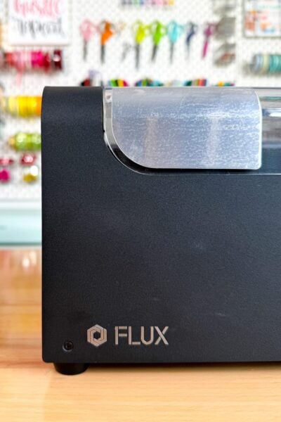 Close up of FLUX logo on beamo