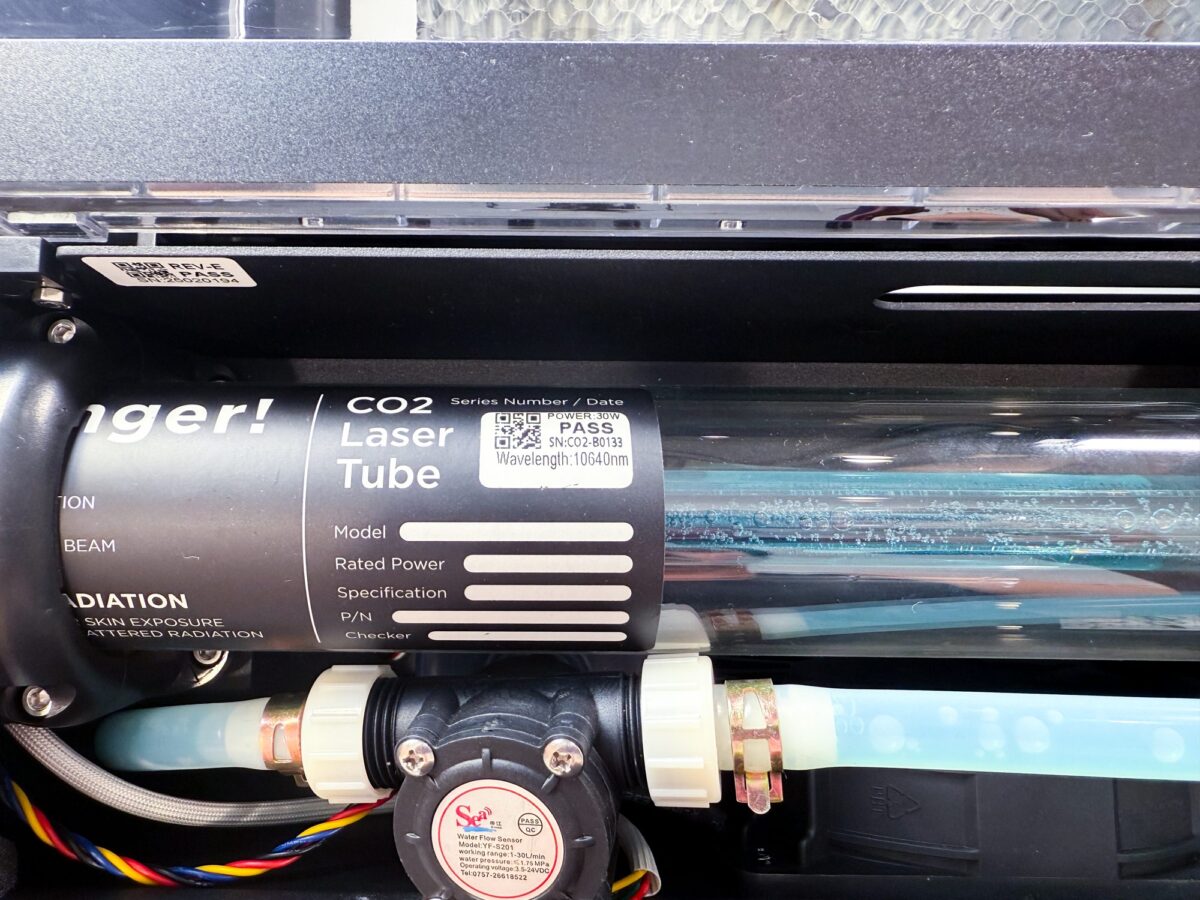 CO2 tube inside the back of the FLUX beamo