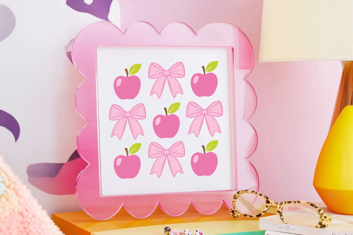 Coquette Bows and Apples sublimation file in a cute pink frame
