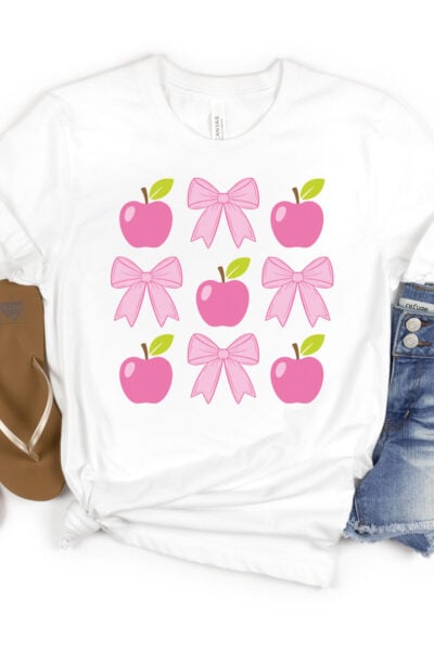Coquette Bows and Apples sublimation file on a white shirt