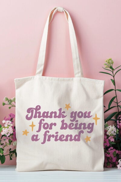 Thank You For Being a Friend Golden Girls SVG on tote bag surrounded by flowers