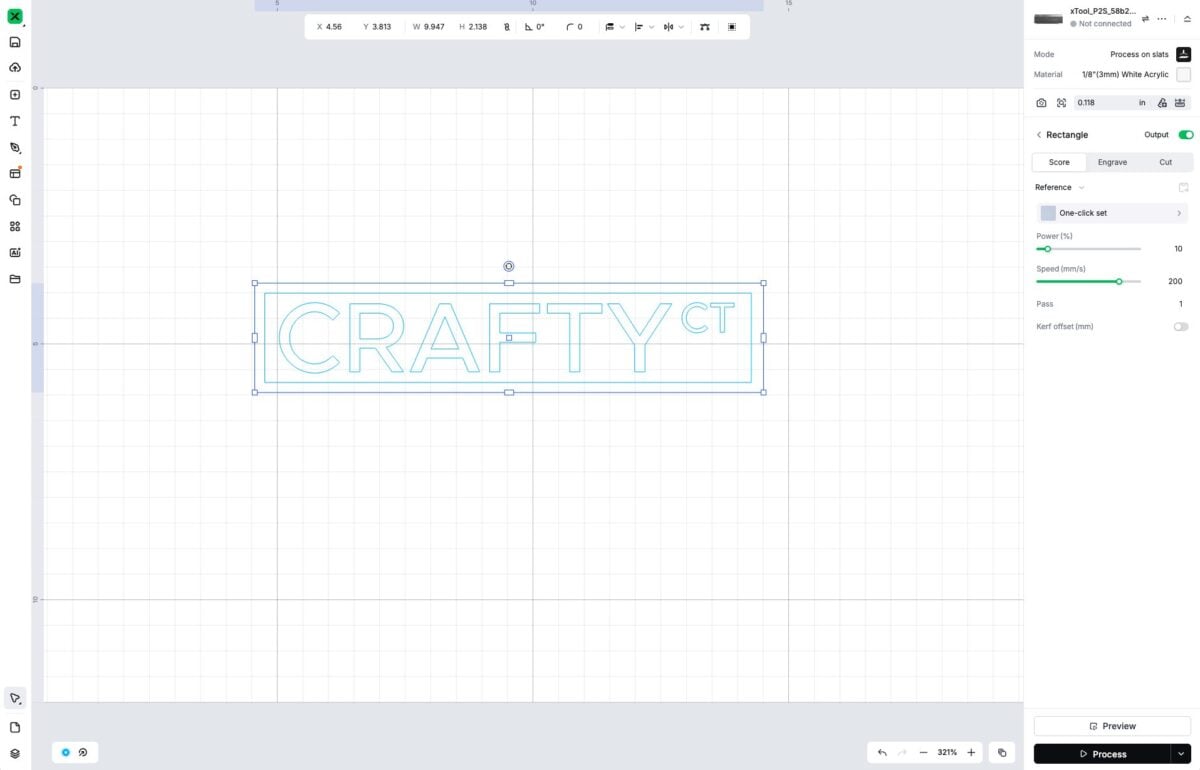 Screenshot showing the rectangles resized to work with the word