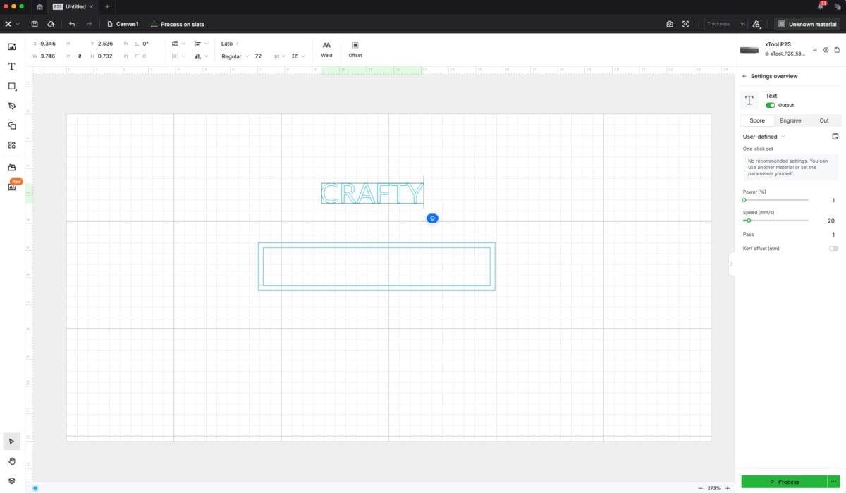 Screenshot showing the word Crafty typed out