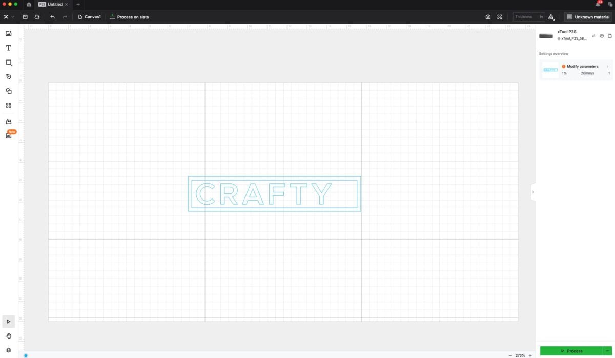 Screenshot showing the word Crafty resized and placed in the rectangle